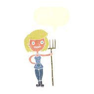 cartoon happy farmer girl with speech bubble N10