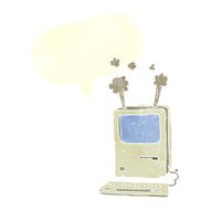 cartoon old computer with speech bubble N26