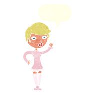 cartoon pretty woman waving with speech bubble N87