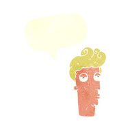 cartoon bored man&#039;s face with speech bubble N9