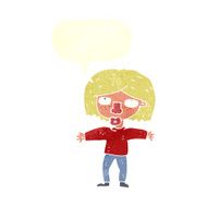 cartoon girl looking upwards with speech bubble N10