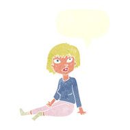 cartoon woman sitting on floor with speech bubble N10