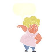 cartoon happy overweight lady with speech bubble N10