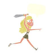 cartoon viking girl with sword speech bubble N5