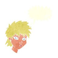 cartoon curious girl with speech bubble N10
