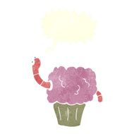 cartoon worm in cupcake with speech bubble N10
