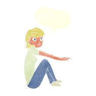 cartoon pretty girl sitting with speech bubble N10