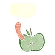 cartoon apple with worm speech bubble N49