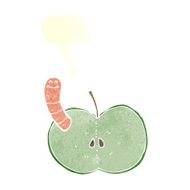 cartoon apple with worm speech bubble N50