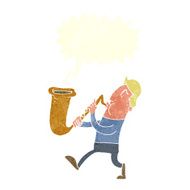 cartoon man blowing saxophone with speech bubble N5