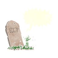 cartoon zombie rising from grave with speech bubble N13