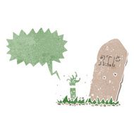 cartoon zombie rising from grave with speech bubble N14