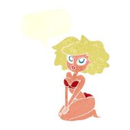 cartoon woman wearing bikini with speech bubble N10