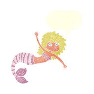 cartoon pretty mermaid waving with speech bubble N10