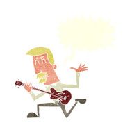 cartoon man playing electric guitar with speech bubble N17
