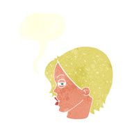 cartoon female face with narrowed eyes speech bubble N10