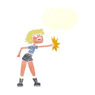 cartoon woman punching with speech bubble N10