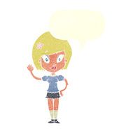 cartoon pretty girl waving with speech bubble N29