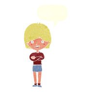 cartoon happy woman with speech bubble N256