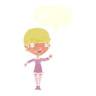 cartoon waving woman with speech bubble N150