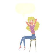 cartoon woman posing on stool with speech bubble N10