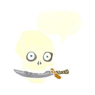 cartoon pirate skull with knife in teeth speech bubble N10