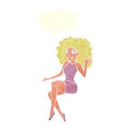 cartoon sitting woman waving with speech bubble N9