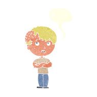 cartoon boy with growth on head speech bubble N39