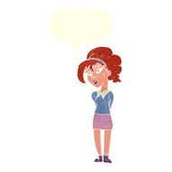 cartoon pretty girl tilting head with speech bubble N9