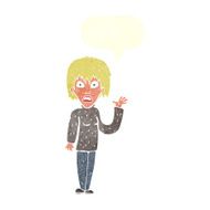cartoon shocked woman waving hand with speech bubble N10