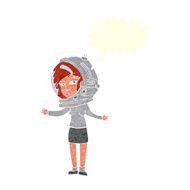 cartoon woman wearing astronaut helmet with speech bubble N10