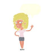 cartoon pretty woman waving with speech bubble N89