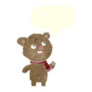cartoon teddy bear wearing scarf with speech bubble N15