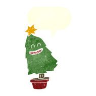 cartoon dancing christmas tree with speech bubble N20