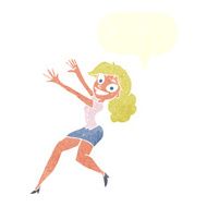 cartoon happy woman jumping with speech bubble N10