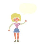 cartoon girl waving with speech bubble N30