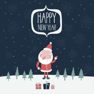 Holiday card with cartoon Santa snowflakes and decorations Hap