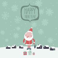 Holiday card with cartoon Santa snowflakes and decorations Hap N2