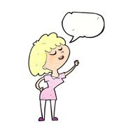 cartoon happy woman about to speak with speech bubble N11
