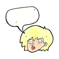 cartoon surprised female face with speech bubble N67