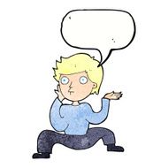 cartoon boy doing crazy dance with speech bubble N9