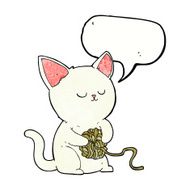 cartoon cat playing with ball of yarn speech bubble N3