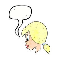 cartoon pretty female face with speech bubble N98