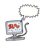 cartoon slow computer with speech bubble N3