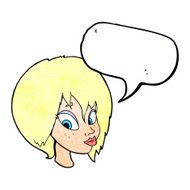 cartoon pretty female face pouting with speech bubble N11