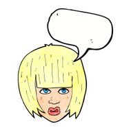 cartoon annoyed girl with big hair speech bubble N11