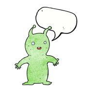 cartoon happy little alien with speech bubble N11