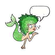 cartoon mermaid blowing a kiss with speech bubble N11