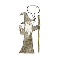 cartoon old wizard with speech bubble N12