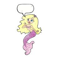 cartoon pretty mermaid with speech bubble N39